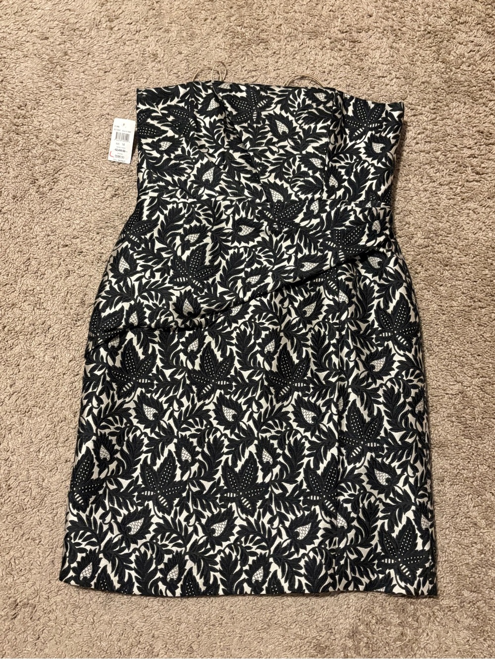 J. Mendel Black & White Strapless Floral Jacquard Sheath Dress